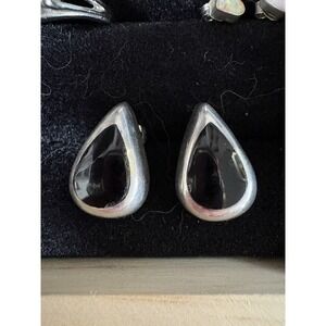 VINTAGE Mexico STERLING SILVER BLACK ONYX TEAR DROP‎ EARRINGS 925 POST